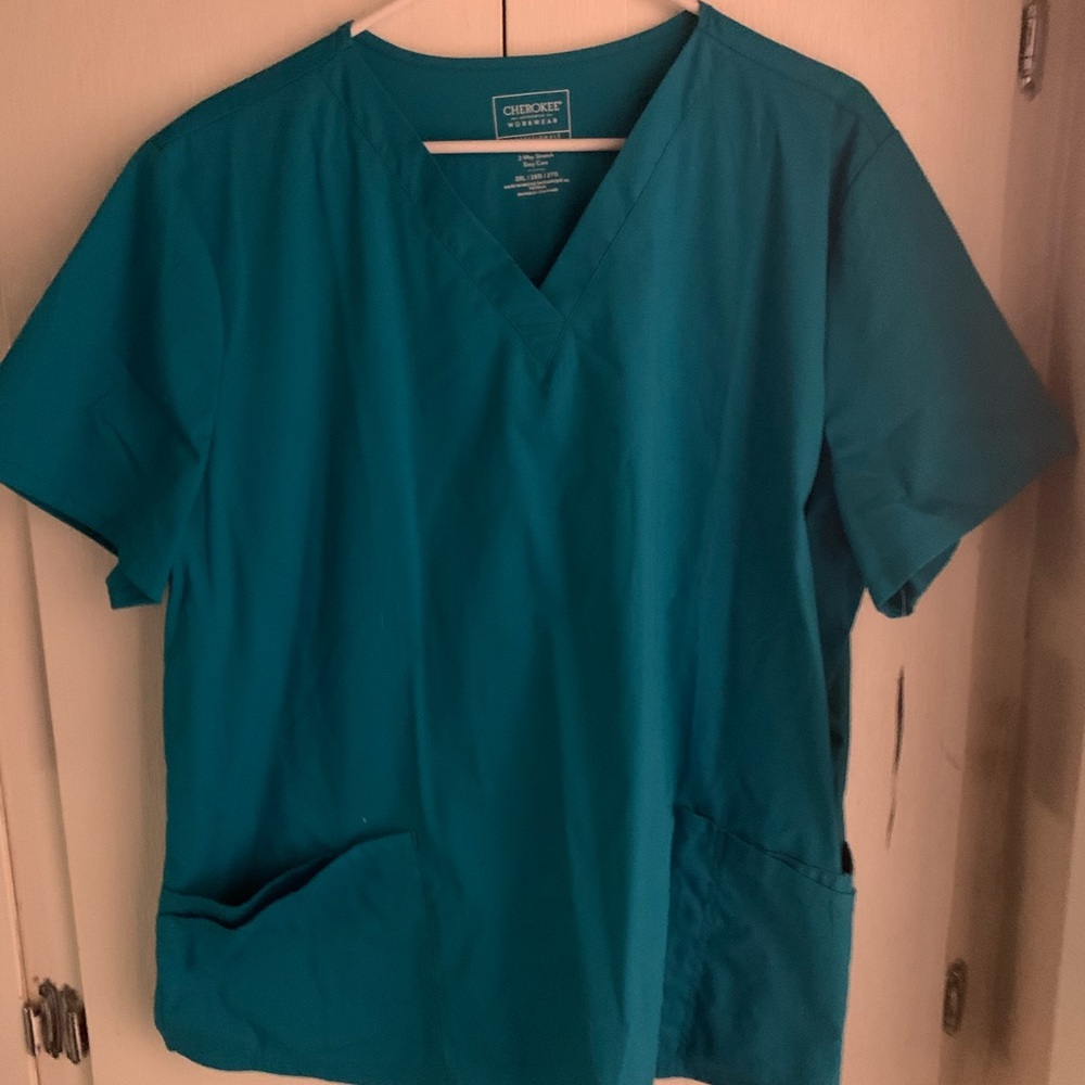 Cherokee Women's Vibrant Blue Short Sleeve Scrub Top - Picture 1 of 4